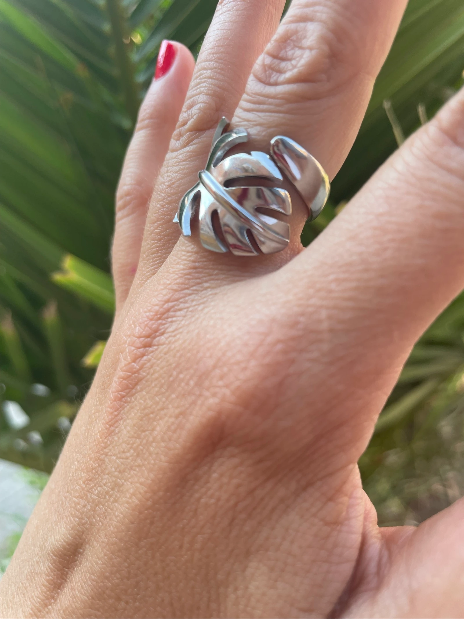 Anillo acero inoxidable plateado hoja – photo 3